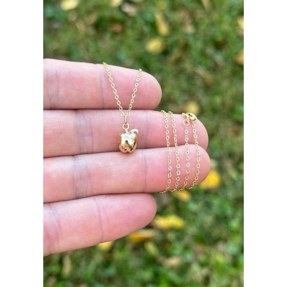 14K Gold Plated Necklace with Bronze Apple Charm